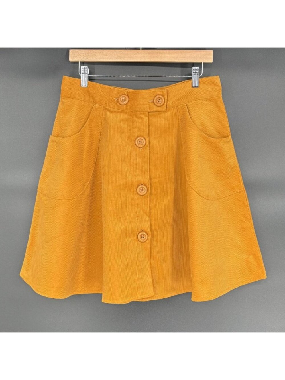 NWT Hell Bunny Women's Corduroy Mini Skater Skirt L Mustard Yellow Retro 70s Mod